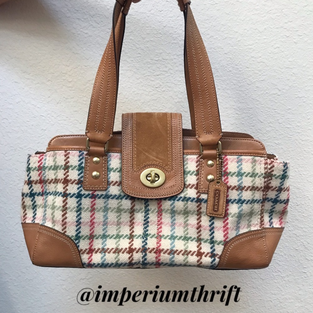 SOLD 🔥coach tattersall wool & leather bag